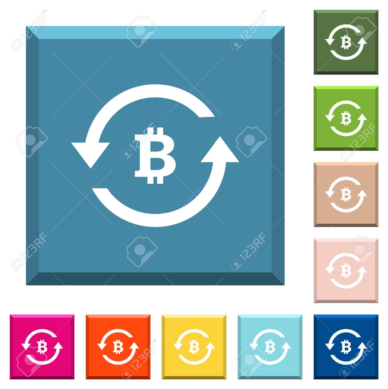 Bitcoin Pay Back White Icons On Edged Square Buttons In Various - 